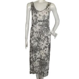 BRYN WALKER Midi Dress, L, Off-white Floral print, Side Ties, Tank Style